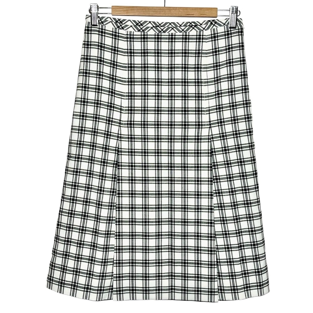 J Crew Nova Fides Plaid A-Line Skirt Black White Womens 2 Preppy Academia Career